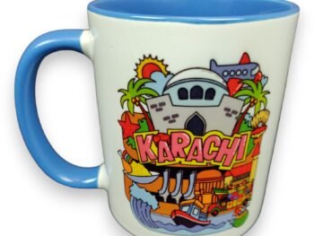 A mug depicting Karachi city's sights and sounds